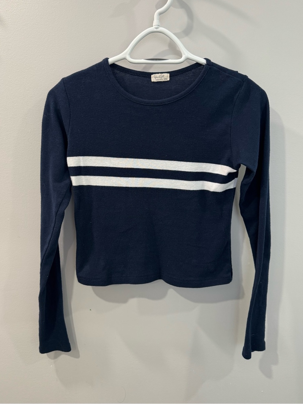 Brandy Melville John Galt Navy Blue Long Sleeve with White Stripes - One Size